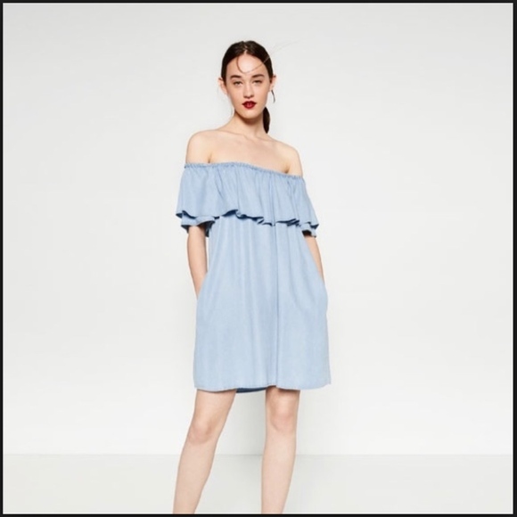[Zara] Denim Off the Shoulder Dress - Picture 1 of 6